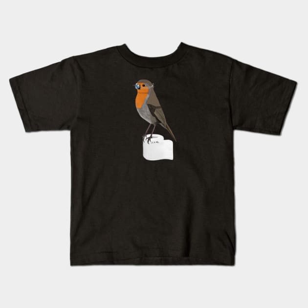 Robin Bird Illustration with Face Mask on Toilet Paper Kids T-Shirt by jzbirds